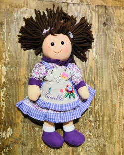 Bambola in pezza vestito viola